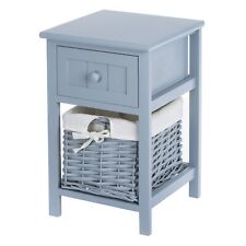 SHABBY CHIC WOODEN CABINET BEDSIDE UNIT TABLES DRAWERS + WICKER STORAGE GREY