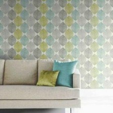 Arthouse Retro Leaf Teal Lime Green Taupe Feature Wallpaper Trend Hallway 408207