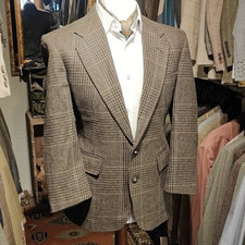 Vintage 38s Tweed Plaid Bold Tartan Mens Suit Jacket Blazer Harris Style Wool