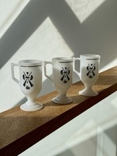 1970's Set of 3 Retro Irish Coffee Curling Mugs Milk Glass Cups