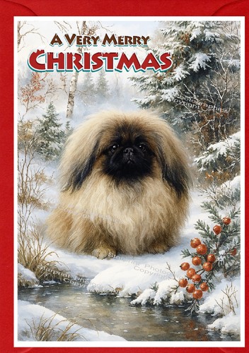 Pekingese dog christmas card - christmas,