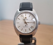 Vintage SS Movado Z silver dial date Swiss 12 j Tuning Fork watch black strap