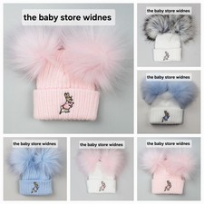 Babys  / Infrant Double Pom Pom Hats  Peter Rabbit Design  Embroidery  0-6 Years