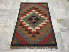 Natural Wool Jute Kilim Carpet  Handcrafted Boho Style Living Room Rug