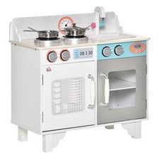 HOMCOM Kids Wooden Toy Kitchen Pretend Playset with Sink Faucet Pot for 3-6 Year