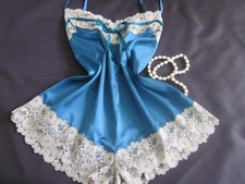 Teal Satin Cami-Knickers Teddy