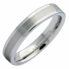 4mm White Tungsten Carbide Brush Center Flat Pipe Wedding Band Ring