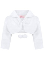 Girls Faux Fur Bolero Bridesmaid Wedding Tippet Wrap Pom Pom Ribbon Fastening