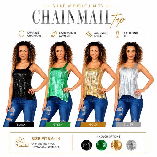 Women chainmail top metallic - top,