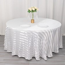 120" WHITE Stripes Satin Round Tablecloth Wedding Party Table Linens Events