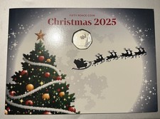 2025 Gibraltar Colour BUNC 50p Coin Christmas Card