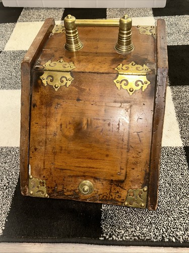 Antique wooden and brass coal - antique,