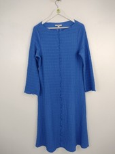 M&S Women's Ruched Seersucker Bodycon Blue Midi Dress Size 16 Petite NEW F2