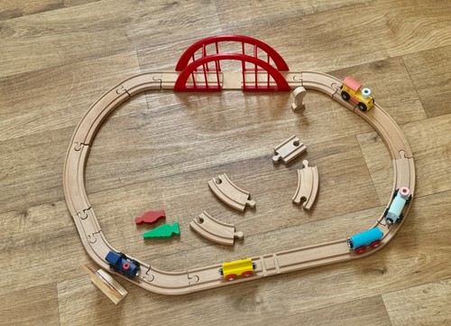 Wooden train set with - train, track