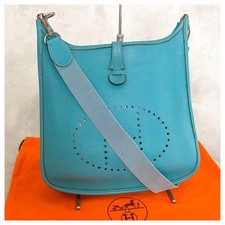 HERMES Evelyne 1PM Shoulder Bag Blue Silver Taurillon Clemence Engraved G