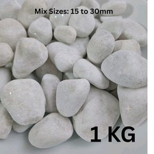 1kg x Decorative White Pebbles for Aquarium, Home & Garden Mix sizes 10-30mm