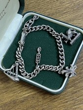 Vintage Welsh Theme Silver Tone Dangly Charm Chain Bracelet Dragon Love Spoon