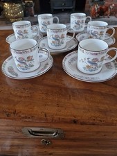 7 Wedgwood KUTANI CRANE Coffee Cups and Saucers Bone China Excellent Condition