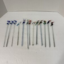 12 Glass Swizzle Sticks Stirrers Hand Crafted Tropical Birds Blown