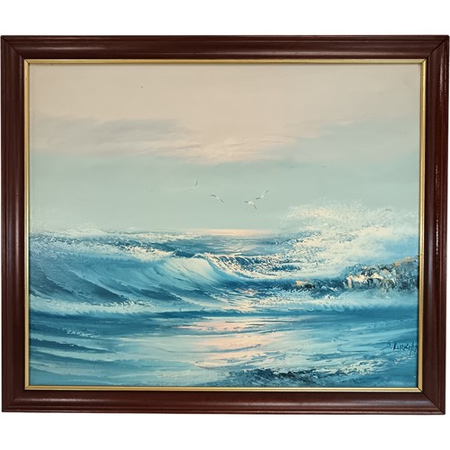 Ocean wave painting seagulls - ocean,
