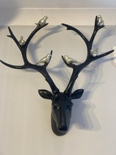 Black And Gold Stag Head Wall Mount Sculpture With Gold Birds