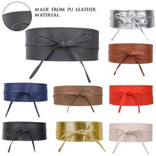 Women PU Leather Obi Belt Wide Wrap Vintage Waist Belt For Dress Bow Tie Belt