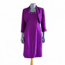 Michaela Louisa Purple Faux Silk Occasion Dress & Matching Bolero Jacket UK 10