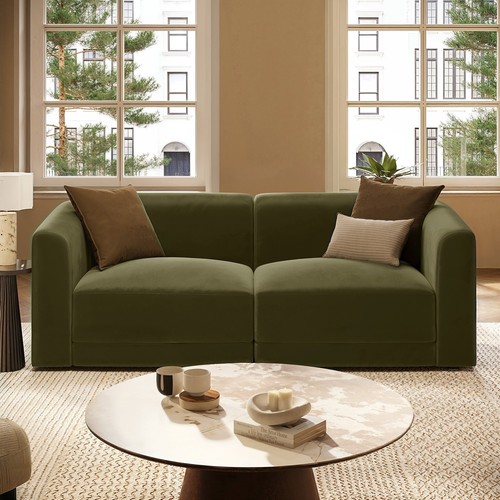 Olive green velvet curved - green,