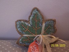 Thanksgiving, Autumn Set Of 4 Fall Green Leaves Beaded Coasters New With Tag