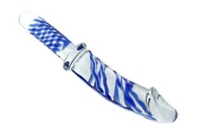 Large Detailed Glass Dildo & Handle - Glass Sex Toy Ribbed Dildo Anal & Vaginal