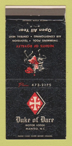 Matchbook cover duke - -, of