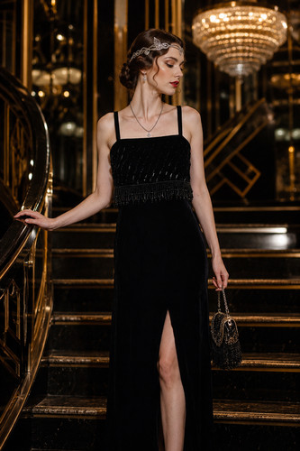 Black velvet maxi - black, with
