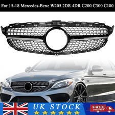 For 2015-18 Mercedes-Benz W205 2DR 4DR C200 C300 C180 Front Diamond Grille Black