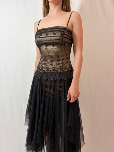 Black mesh overlay - black, embellished