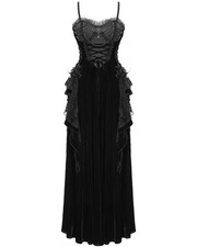 Eva Lady Womens Long Victorian Gothic Velvet & Lace Fringed Ballgown Dress