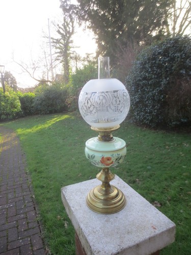 Antique brass glass oil lamp - antique,