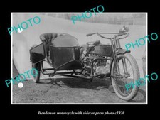 OLD LARGE HISTORIC PHOTO OF HENDERSON MOTORCYCLE PRESS PHOTO SIDECAR 2 c1920