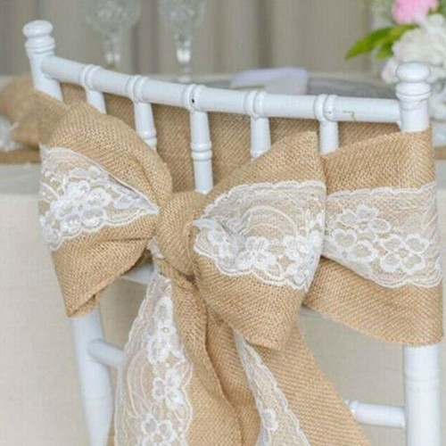 Hessian sash with lace edging - hessian,
