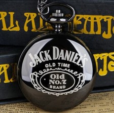 Jack Daniels Stainless Steel Modern Style Pocket Watch With Chain - Black