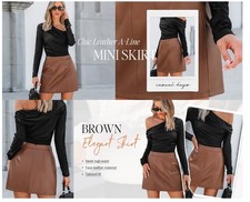 Womens Ladies Mini Skirt Size 12 - 14 High Waist Faux Leather A-Line Short