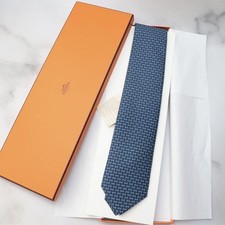 Hermes H Pattern Tie Navy 8cm