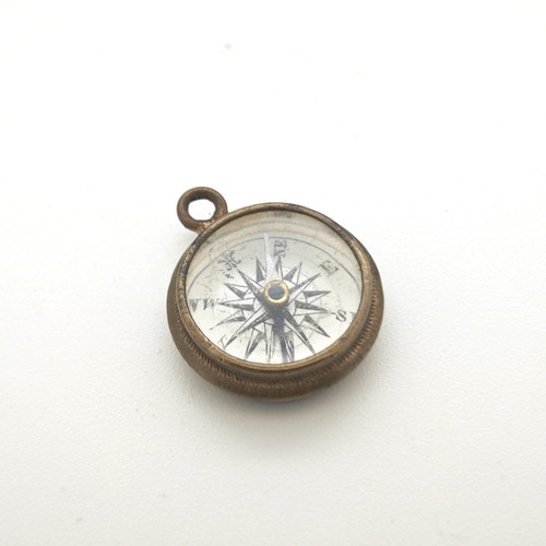 Brass compass watch fob - fob, mini