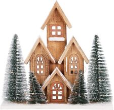 LED Wooden Christmas House with Tree Snow Covered Light Up Village House