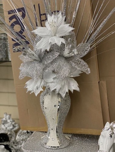 White silver vase with flowers - white,