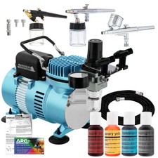 Master 3 Airbrush, Air Compressor Cake Decorating Kit, 4 Chefmaster Food Colors