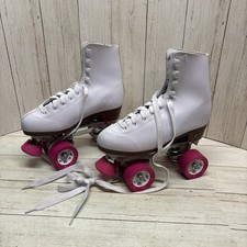 Vintage Rare Chicago White Leather Quad Roller Derby Skates Size 6 NICE!