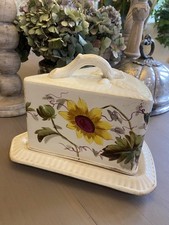 Large Victorian Antique hand painted Cheese Dish with Lid Rare 