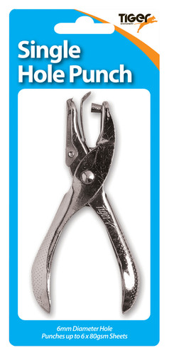 Single hole punch for paper