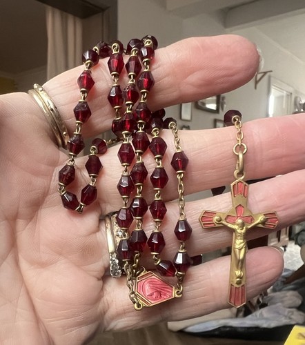 Antique french rosary - antique, garnet