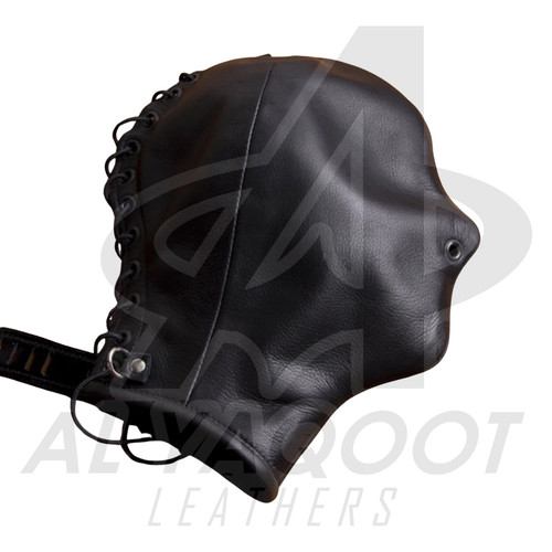 Leather bondage hood mask - hood,